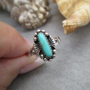 Dainty Native American Sterling Silver & Turquoise Ring, Southwestern,925 ring